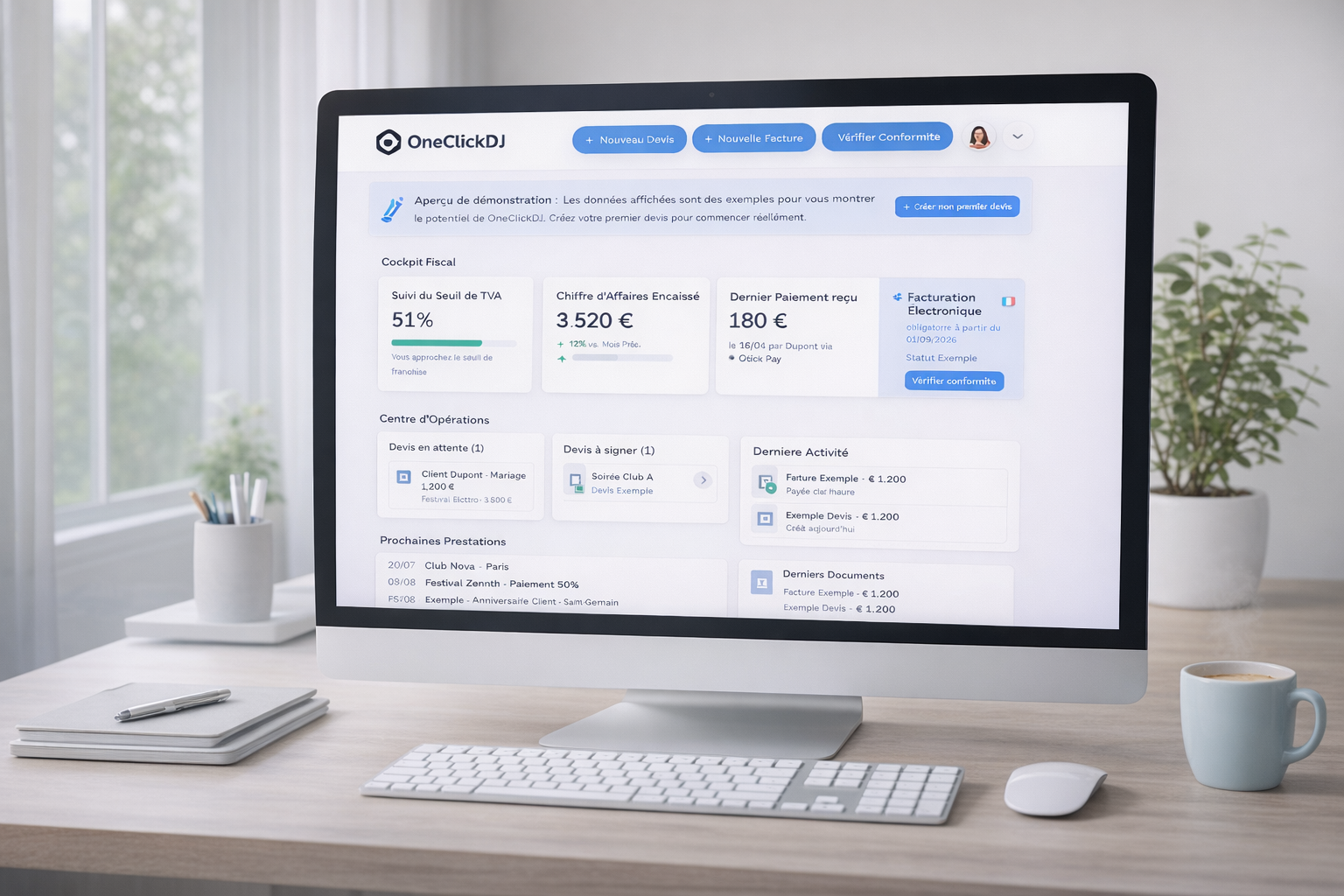 Tableau de bord OneClickDJ Factur-X